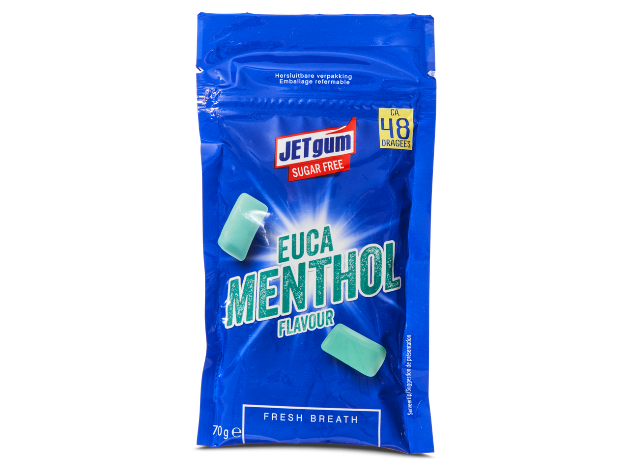 JetGum suikervrije kauwgom, eucalyptus menthol smaak.