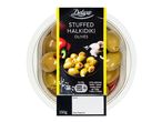 150g Deluxe stuffed Halkidiki olives.
