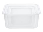 Clear square plastic food container with a lid