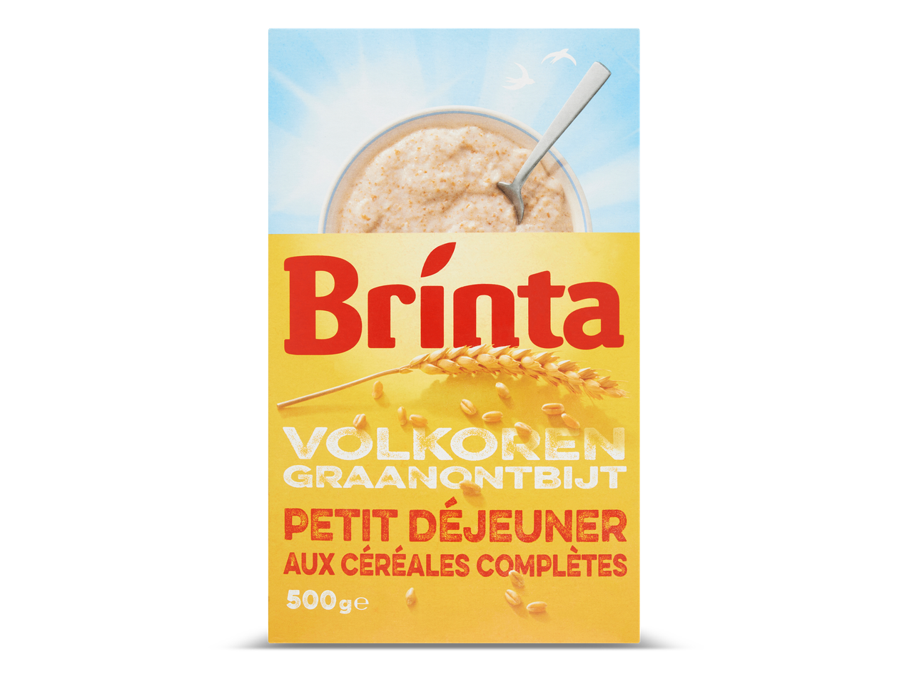 Een verpakking volkoren graanontbijt van 500 gram.