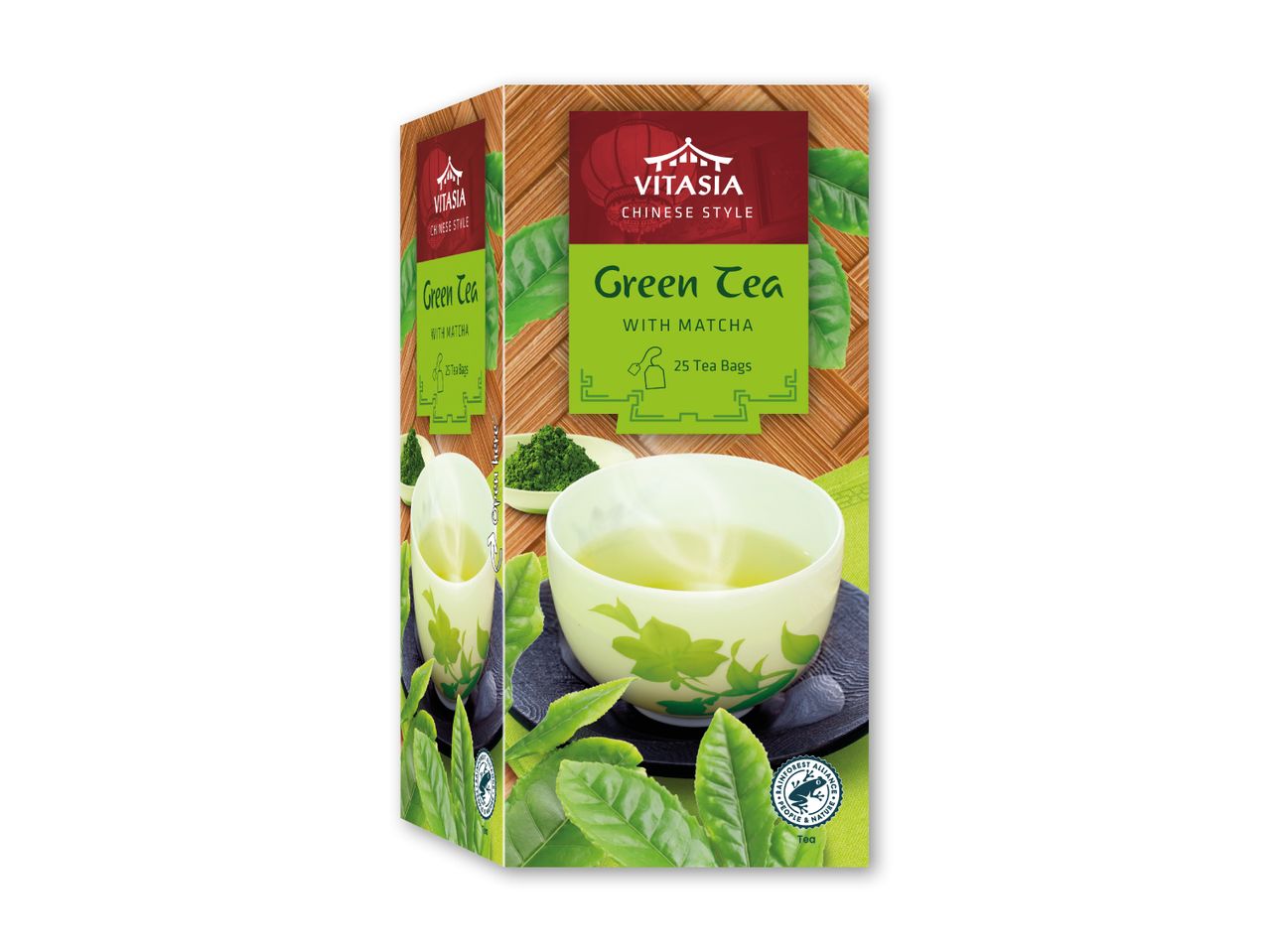 Grøn te med matcha i en æske med kinesisk stil, 25 tebreve.