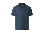 Dark blue men's polo shirt with short sleeves and a collar.