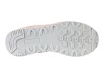 Bottom view of a pink sneaker with a gray sole.