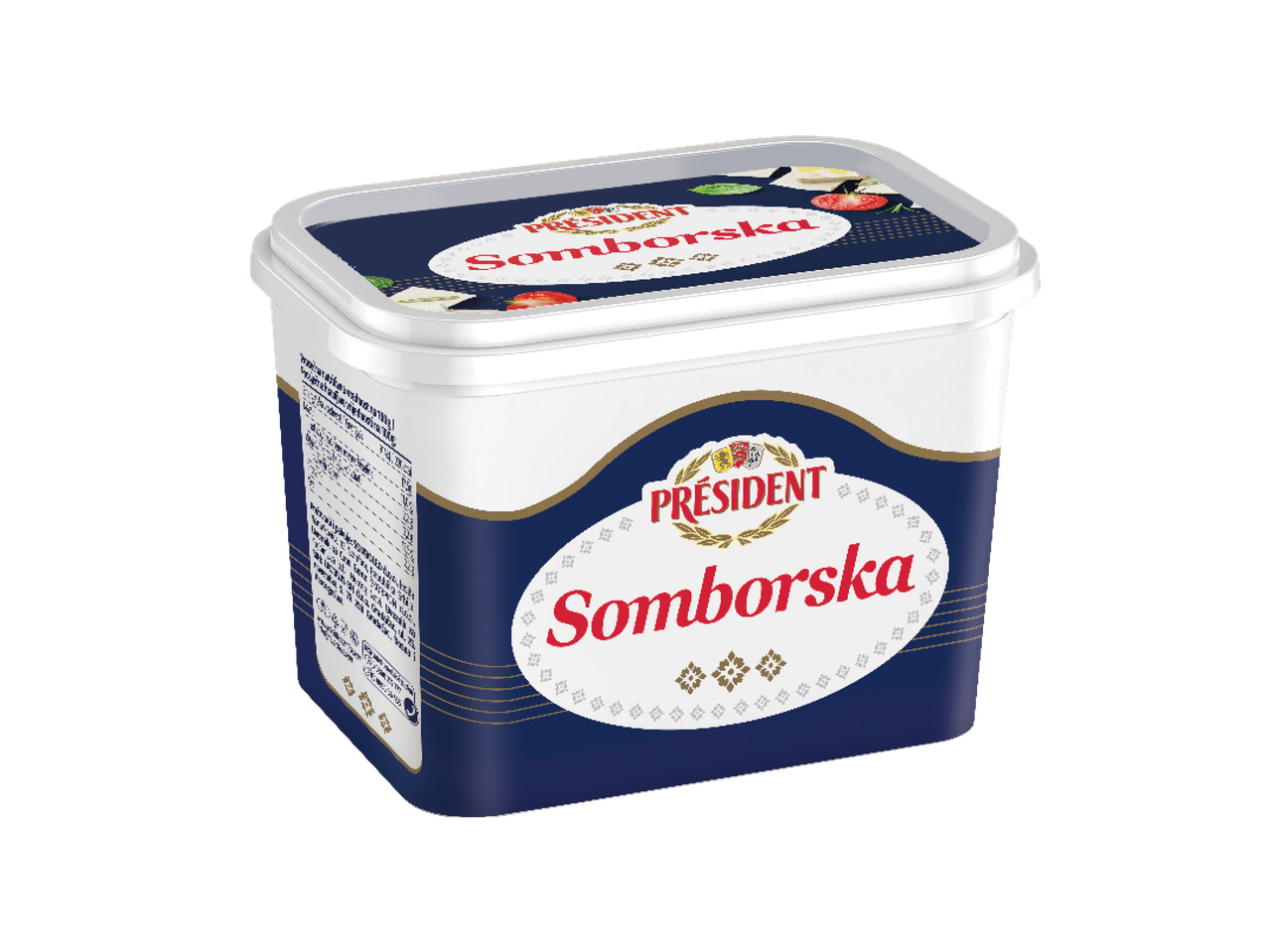 Krem sir u beloj plastičnoj posudi sa plavom etiketom i zlatnim detaljima.