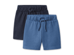 Zwei Paar Kinder-Sweatshorts in Dunkelblau und Hellblau mit Kordelzug