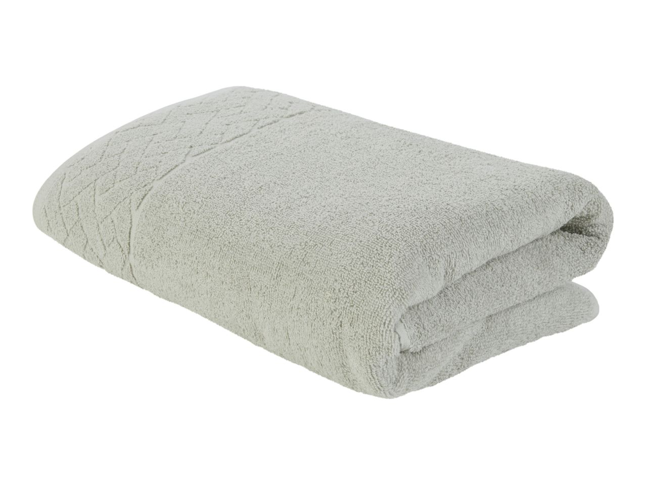 A folded, light gray bath towel.