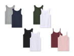 Sechs Paar Damen-Tanktops in verschiedenen Farben.