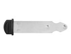 Metal bracket with a black plastic end, featuring two rivets on the right side.