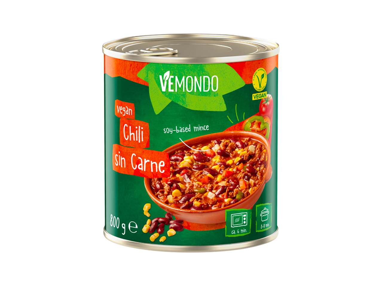 Konzerva veganskog čilija sin carne sa sojinim mlevenim mesom, 800g.