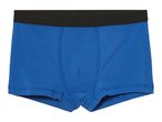 A pair of blue men's boxer briefs with a black waistband.
