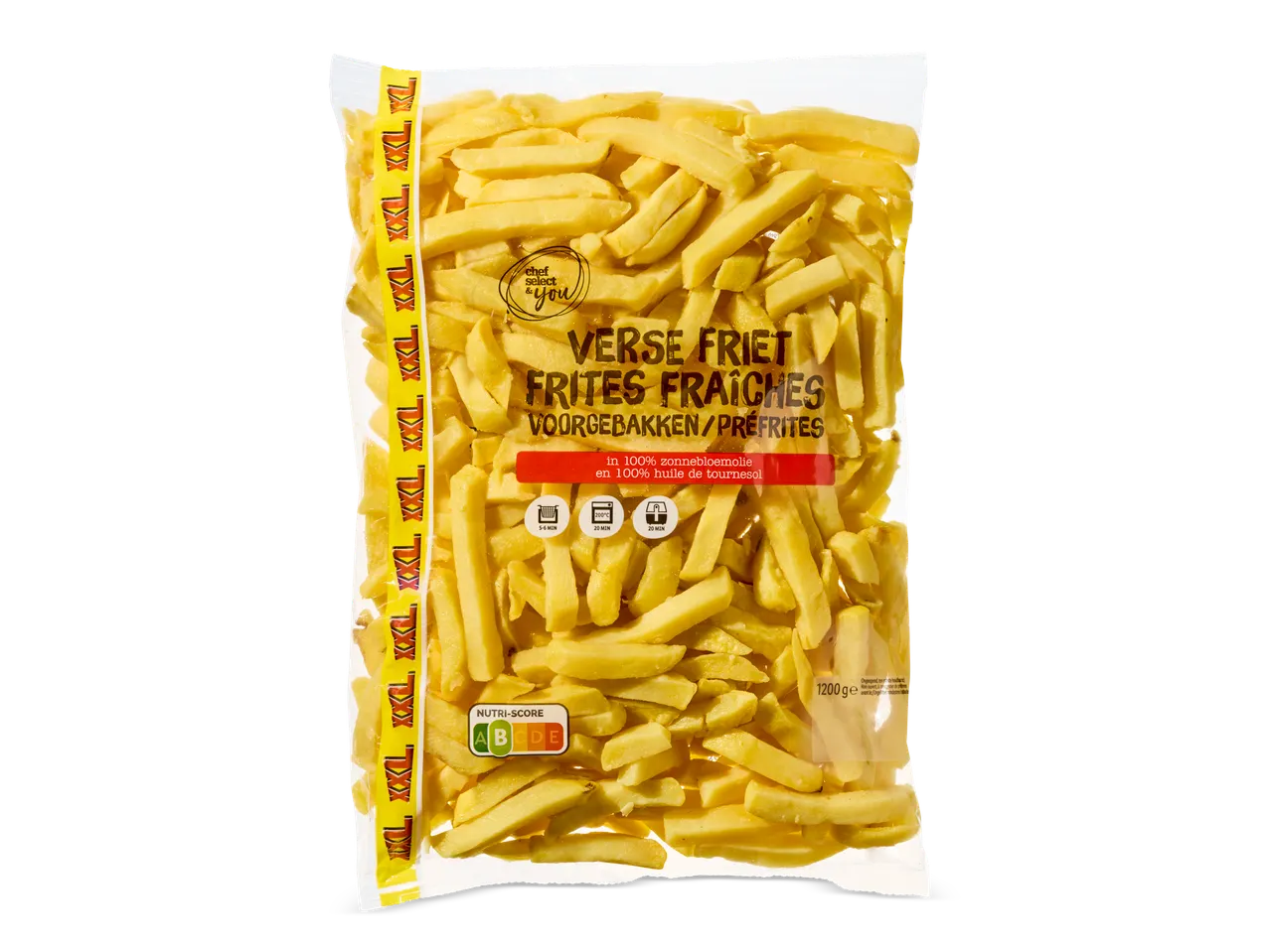 Een zak Chef Select & You voorgebakken aardappelpartjes.