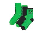 Three Minecraft-themed crew socks: two green, one black and green.