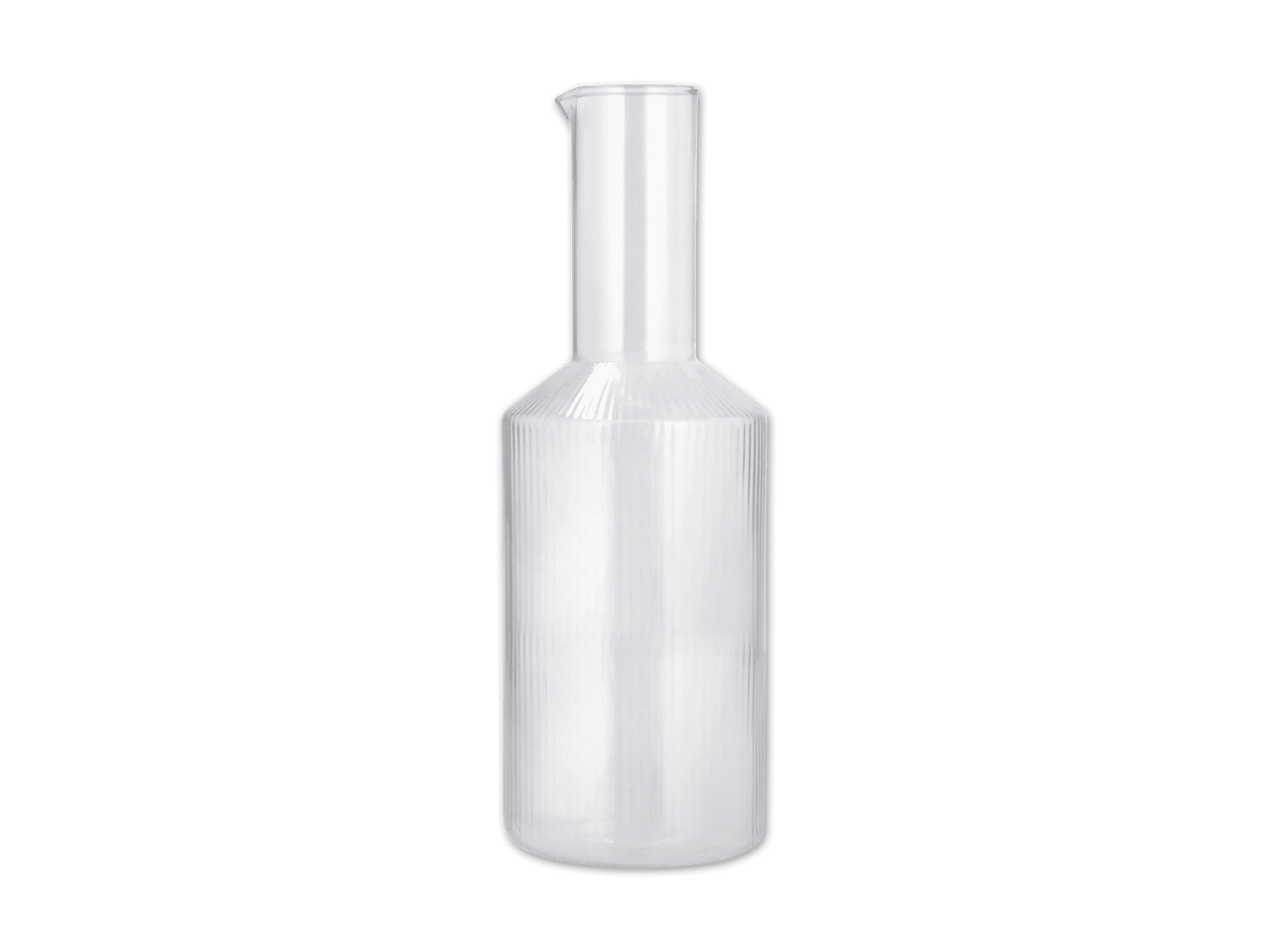 Transparente Glasflasche mit gerillter Textur und schmalem Hals