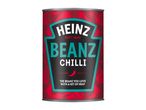 A can of chilli baked beans with a red and black label.