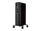 Black oil-filled radiator with adjustable dials and wheels