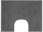 Pelēks U veida vannas istabas paklājiņš.