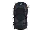 Black and orange hiking backpack with multiple straps and buckles