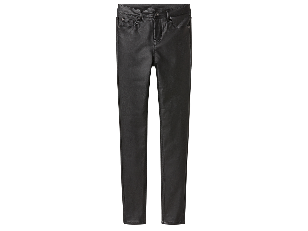 Дамски панталон от имитация на кожа в черен цвят.