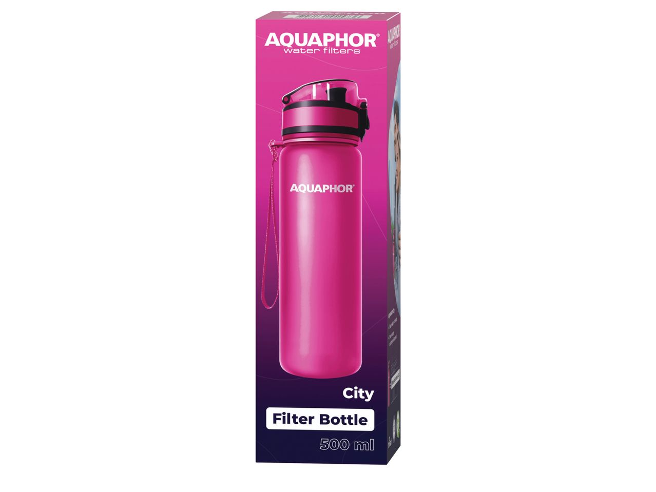 Бутилка филтър за вода Aquaphor City 500 мл в розово.