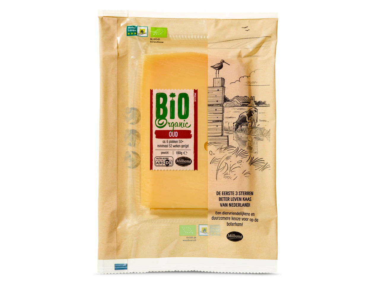 Milbona Bio Organic Oud kaas: 150g biologische, gerijpte kaas.