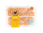 Lombinhos de frango nacional em embalagem, com selos 'Portugal Original' e 'Bem-Estar Animal'.