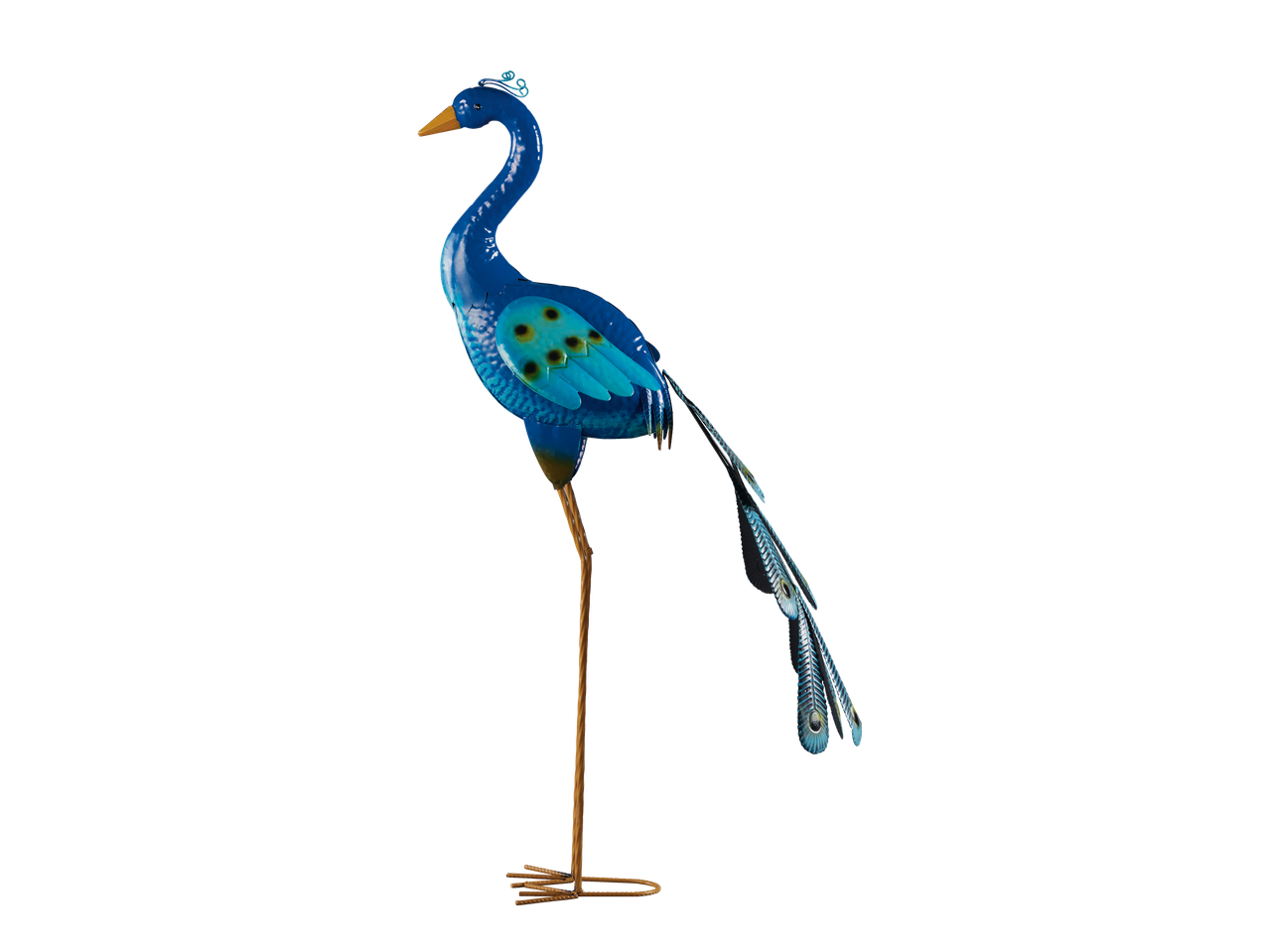 Sculpture de paon bleu en métal pour le jardin ou la maison.