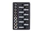 A set of Torx and E-Torx sockets in a black plastic case.