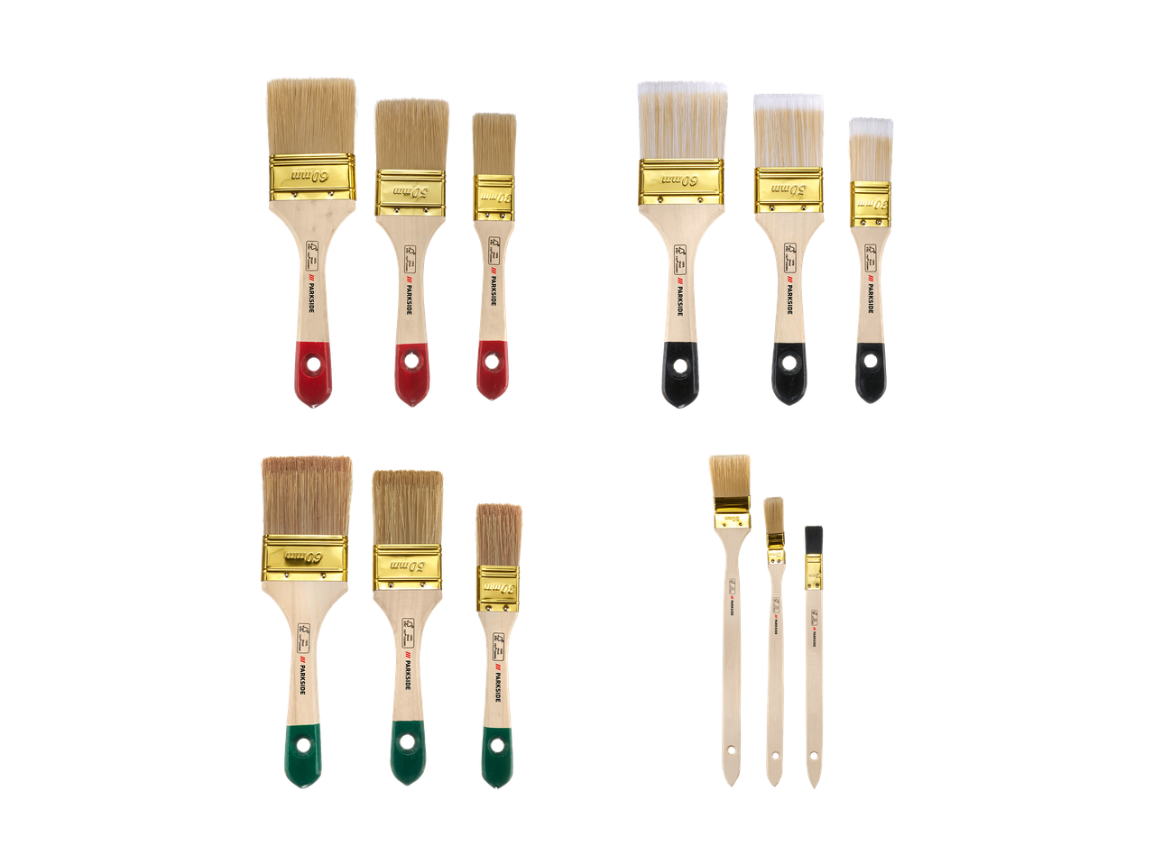 Set kistova za bojanje s drvenim drškama u različitim veličinama i bojama.