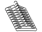 A stack of black plastic clothes hangers.