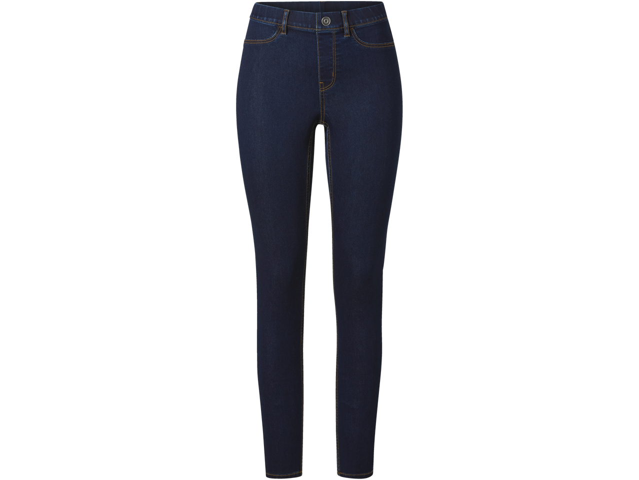 Mörkblåa skinny jeans med knapp.