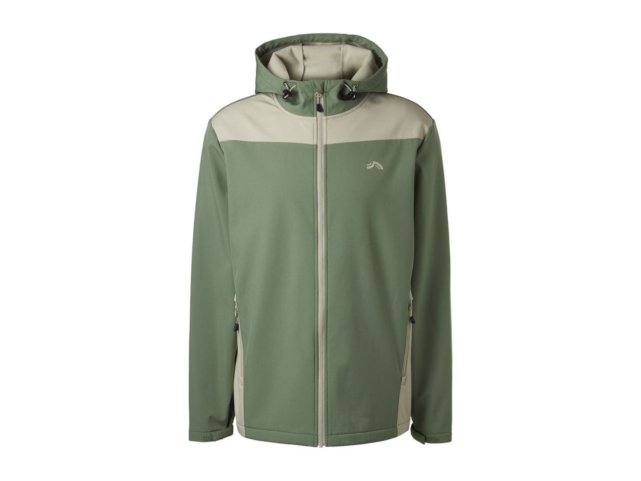 Men's green and beige hooded softshell jacket