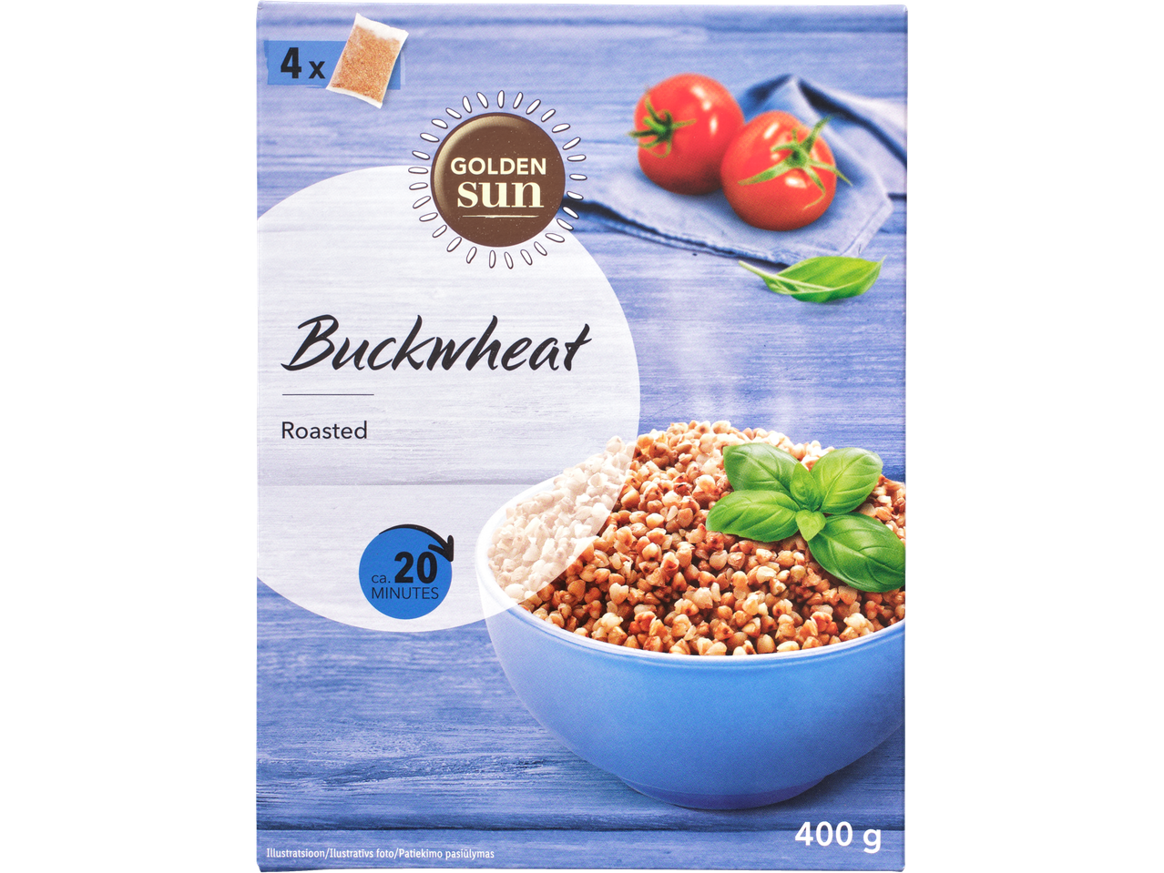 Golden Sun grauzdēti griķi, 400g iepakojums ar 4 porcijām