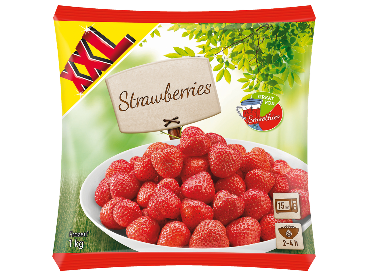 XXL frozen strawberries, great for smoothies.