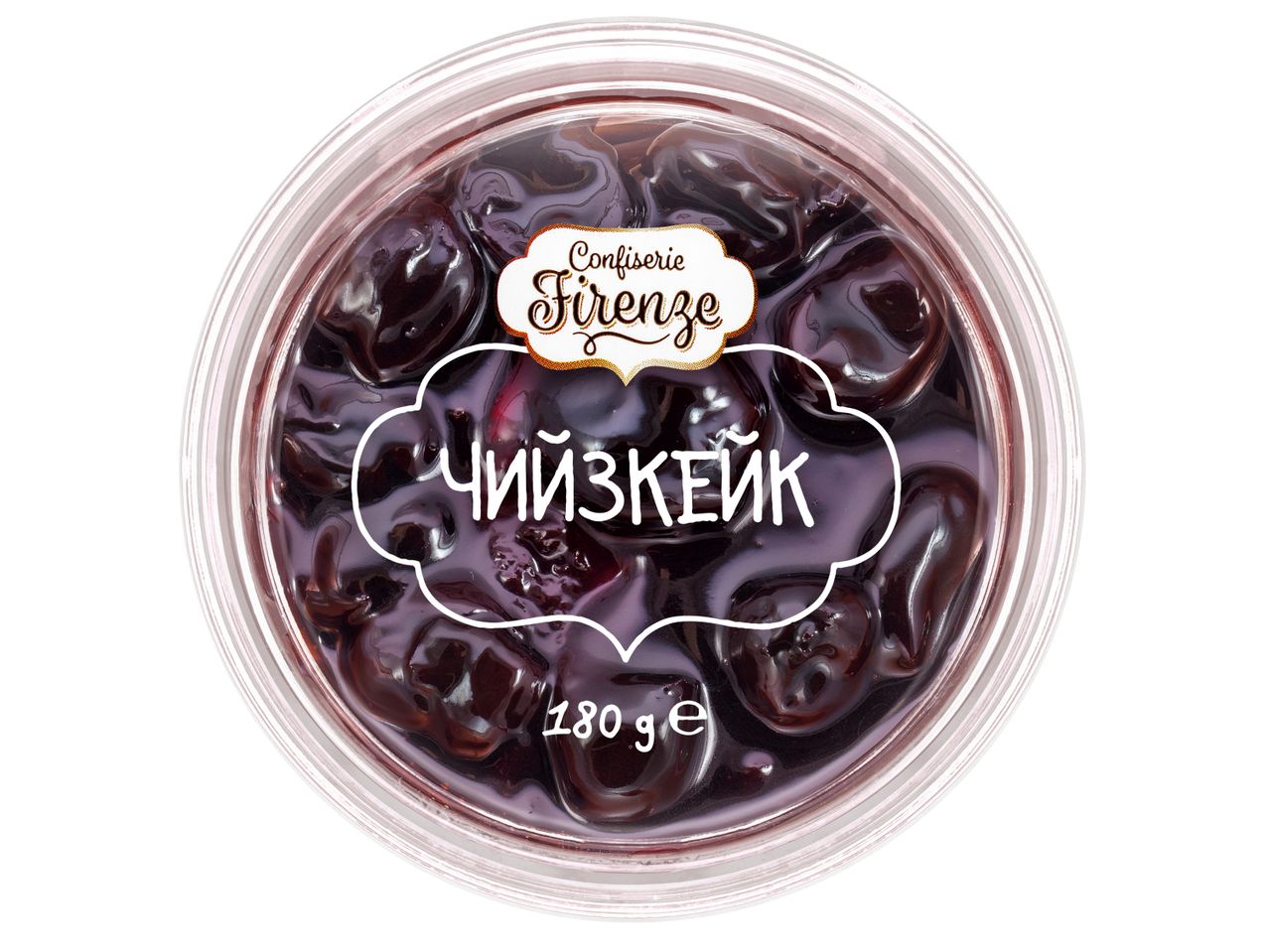 Стъклен буркан с 180 грама череши в сироп от Confiserie Firenze.