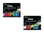 To pakker TRONIC genopladelige batterier, en med AA 2500mAh og en med AAA 1000mAh, begge i farverige designs.
