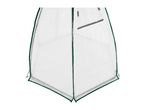 Close-up of a transparent greenhouse cover with green borders