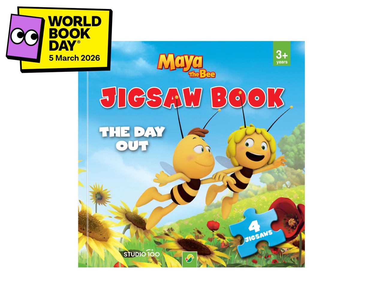 Jigsaw book featuring two cartoon bees, with a 'World Book Day 2026' sticker.