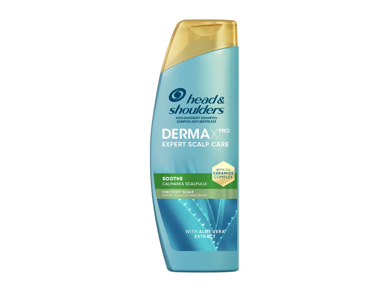 Șampon Head & Shoulders DermaXPro pentru scalp iritat, cu aloe vera și ceramide.