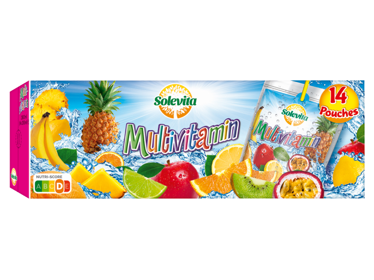 Solevita Multivitamin fruitsap pakjes: ananas, banaan, sinaasappel etc. 14 pakjes.