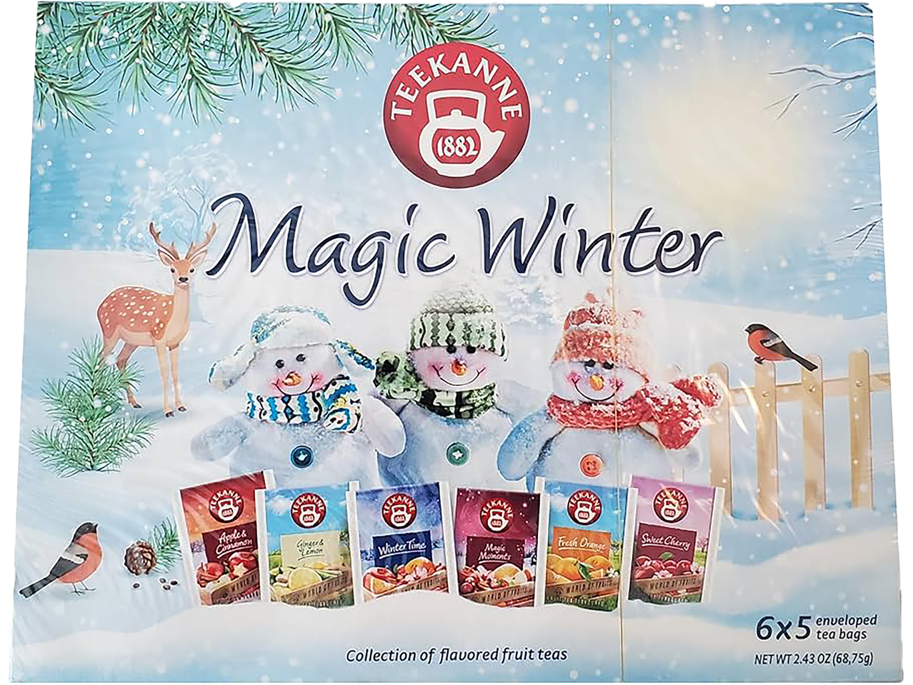 Teekanne arbatų rinkinys „Magic Winter“ su sniego seniais ir elniu.