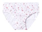 White children's briefs with a red heart pattern.