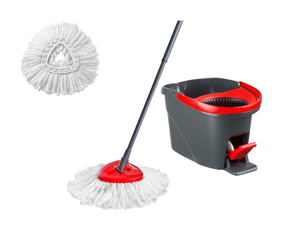 Vileda spand og mikrofibermopper til rengøring.