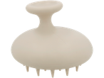 Acessório de cuidado capilar Cien Beauty: um massageador de couro cabeludo de silicone bege com cabo e cerdas macias.