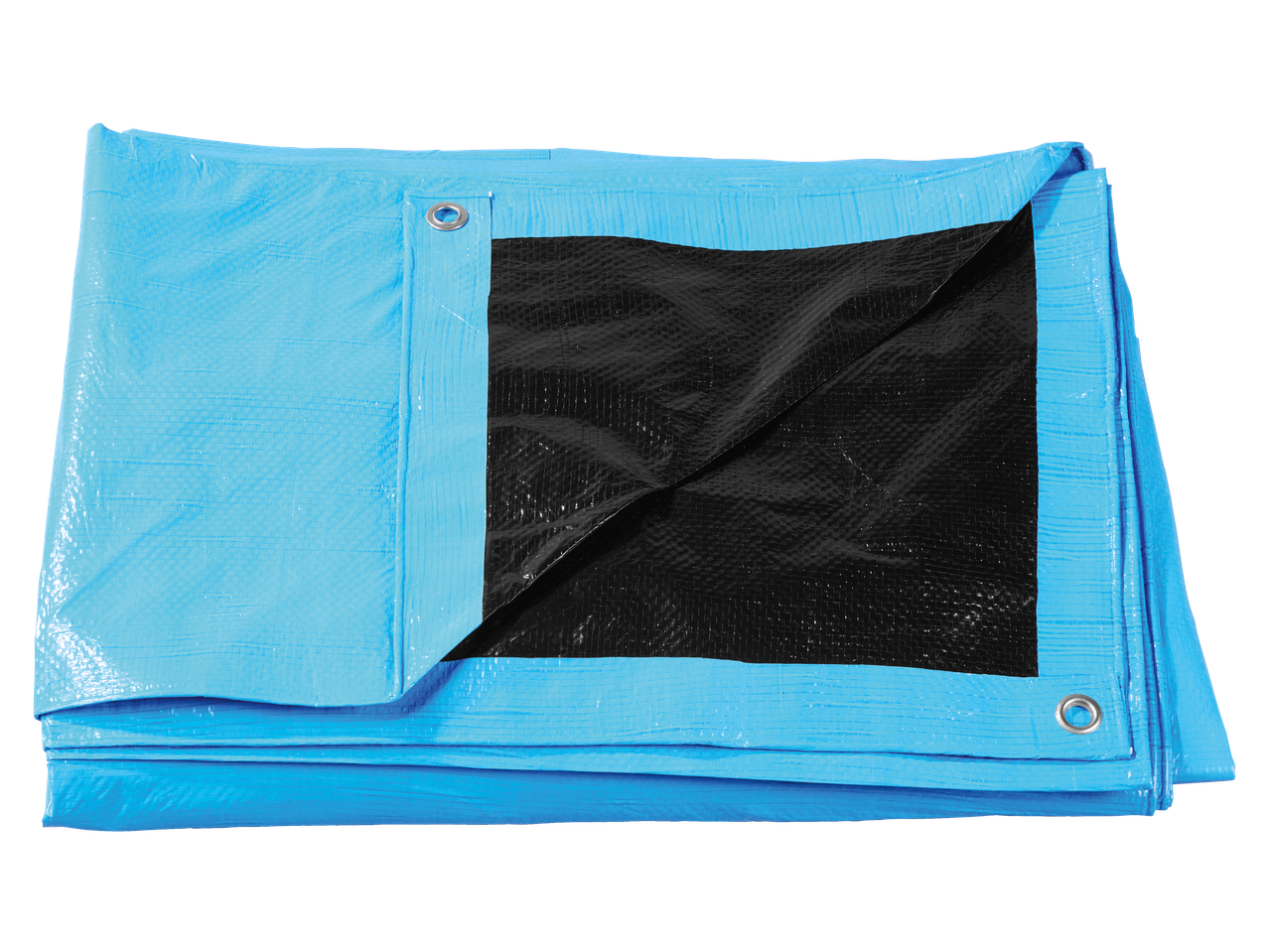 PARKSIDE modra in črna univerzalna zaščitna ponjava, zložena, s kovinskimi obročki.