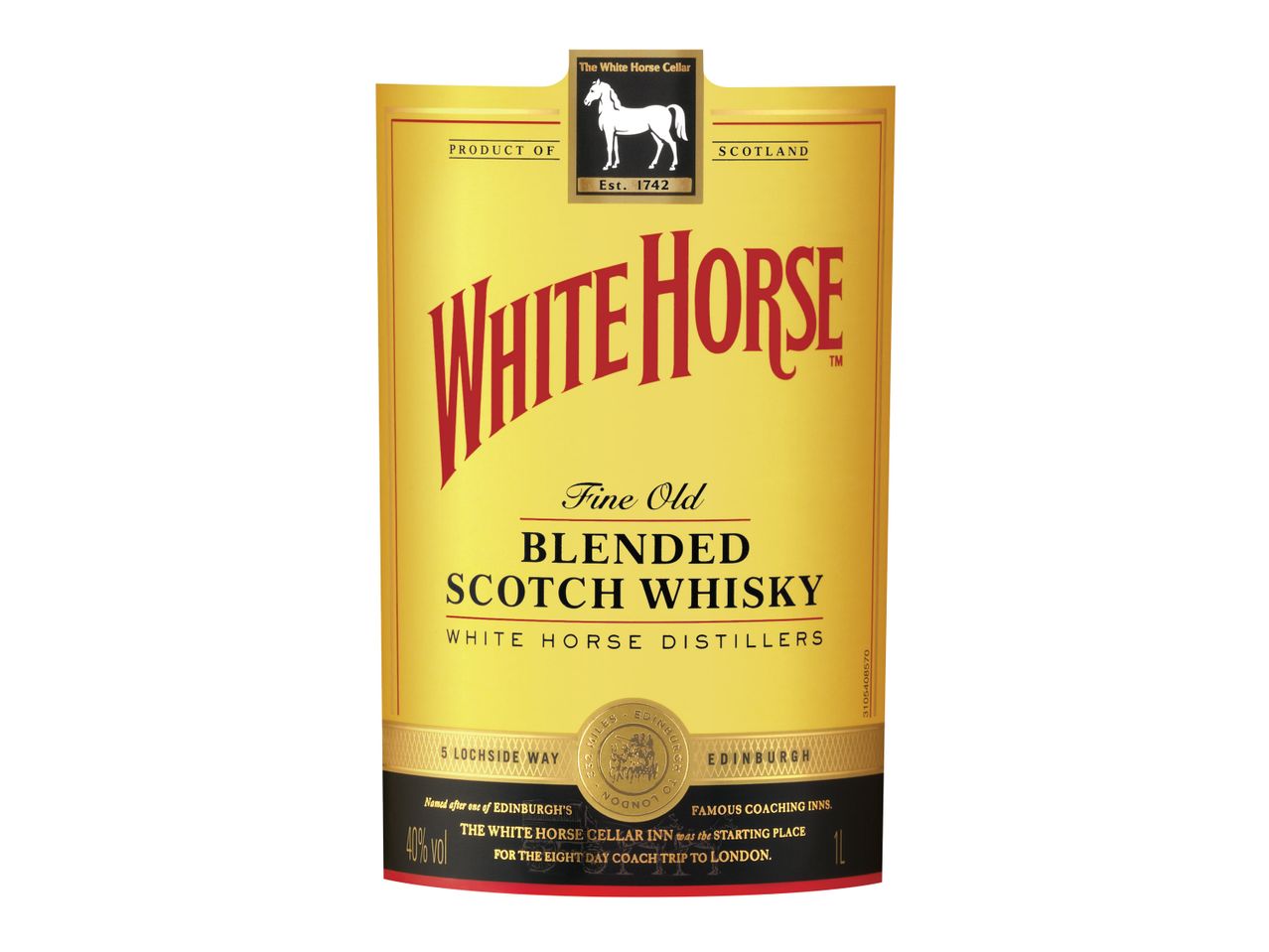 Етикет от бутилка шотландско уиски White Horse, 40% алк..