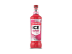 Fles roze gearomatiseerde alcoholische drank met de tekst 'ICE RASPBERRY TART & FRUITY'.
