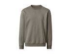 En grågrøn sweatshirt med rund hals og ribkanter.