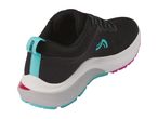 A black and teal Crivit running shoe with pink accents, viewed from the back.