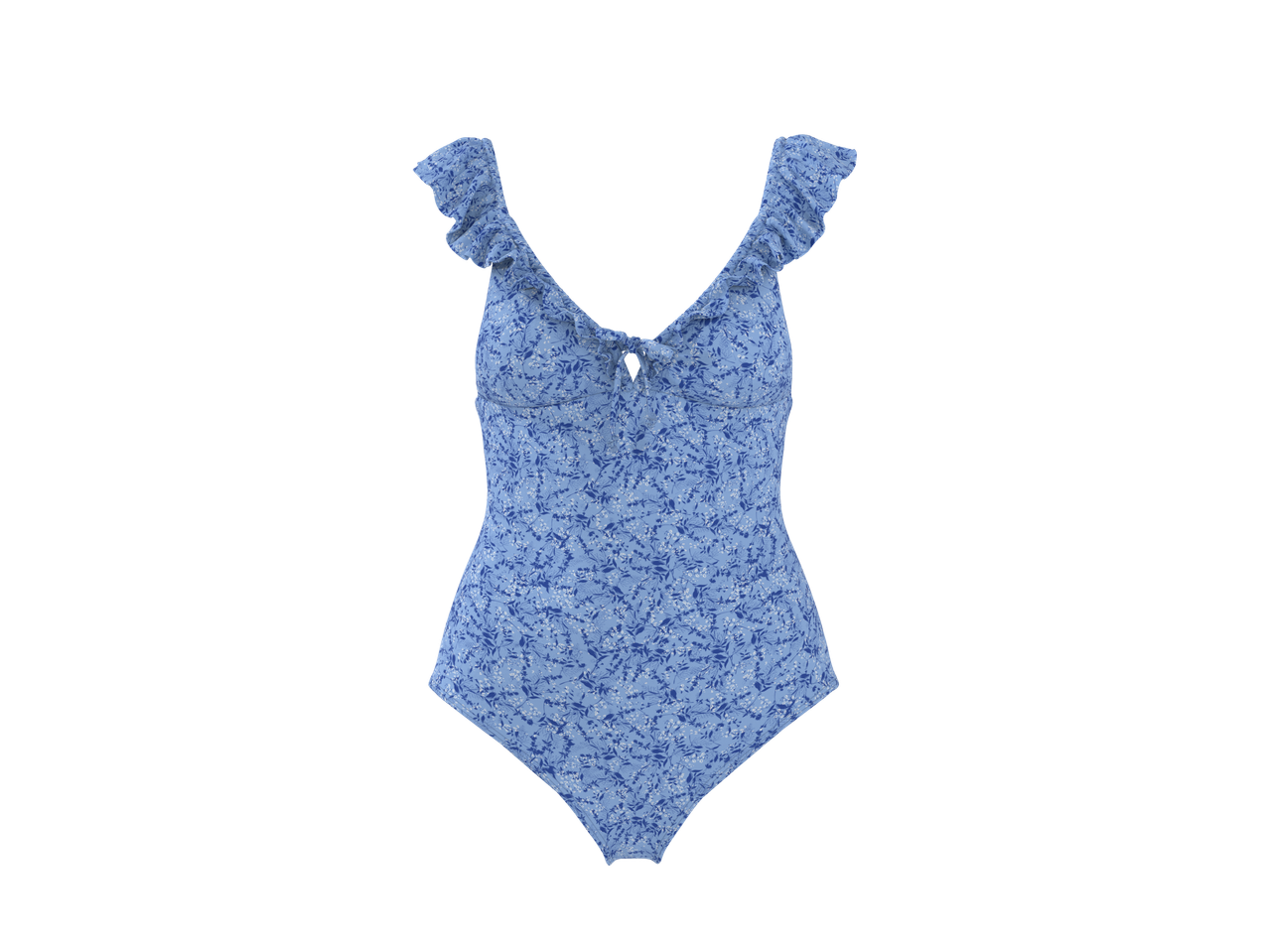 CRIVIT Fato de Banho: Costum de baie albastru cu imprimeu floral și volane.