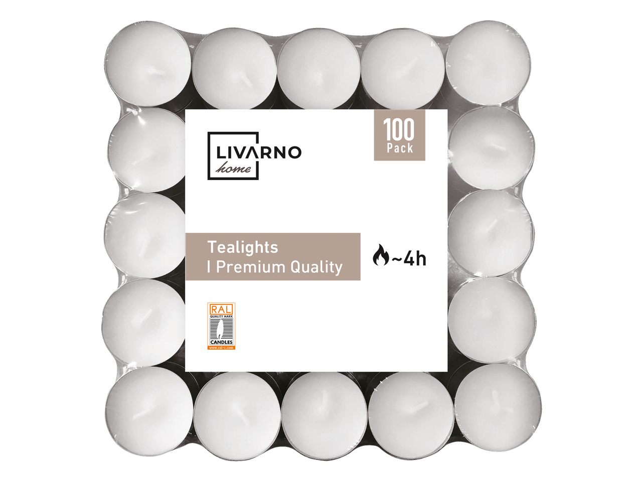 Paquet de 100 bougies chauffe-plat de qualité supérieure de Livarno Home avec environ 4 heures de combustion.